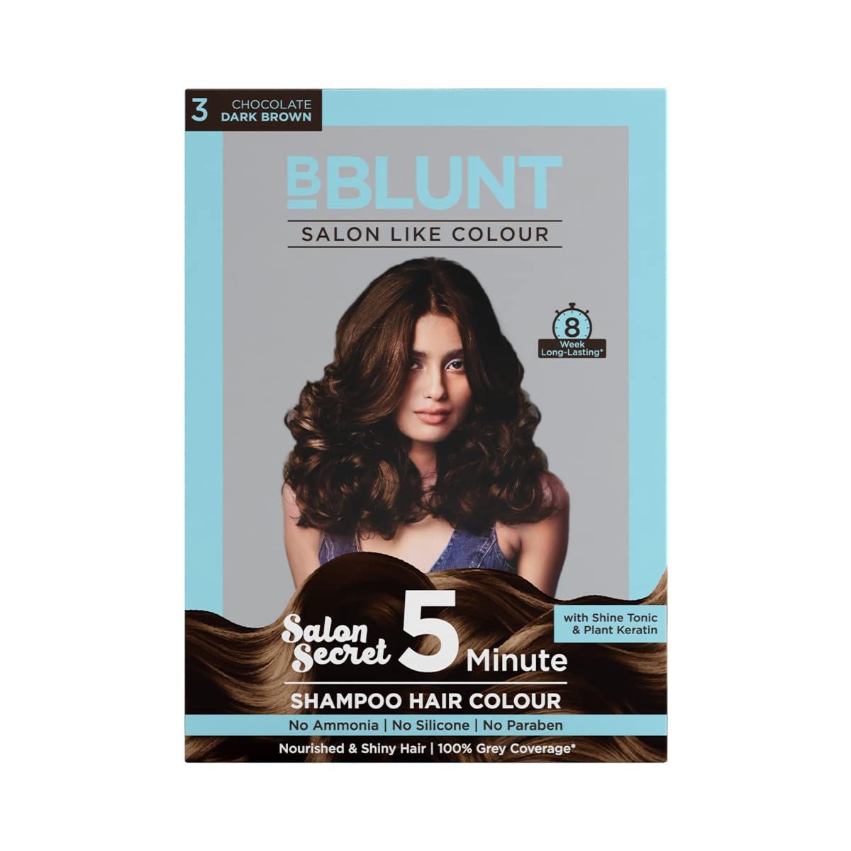 BBLUNT 5 Min Shampoo Hair Color with Plant Keratin - Chocolate Dark Brown | 8 Weeks Long Lasting Color with Full Gray Coverage | No Ammonia | 5 Sachet with 5 Pair of Gloves | 20ml X 5