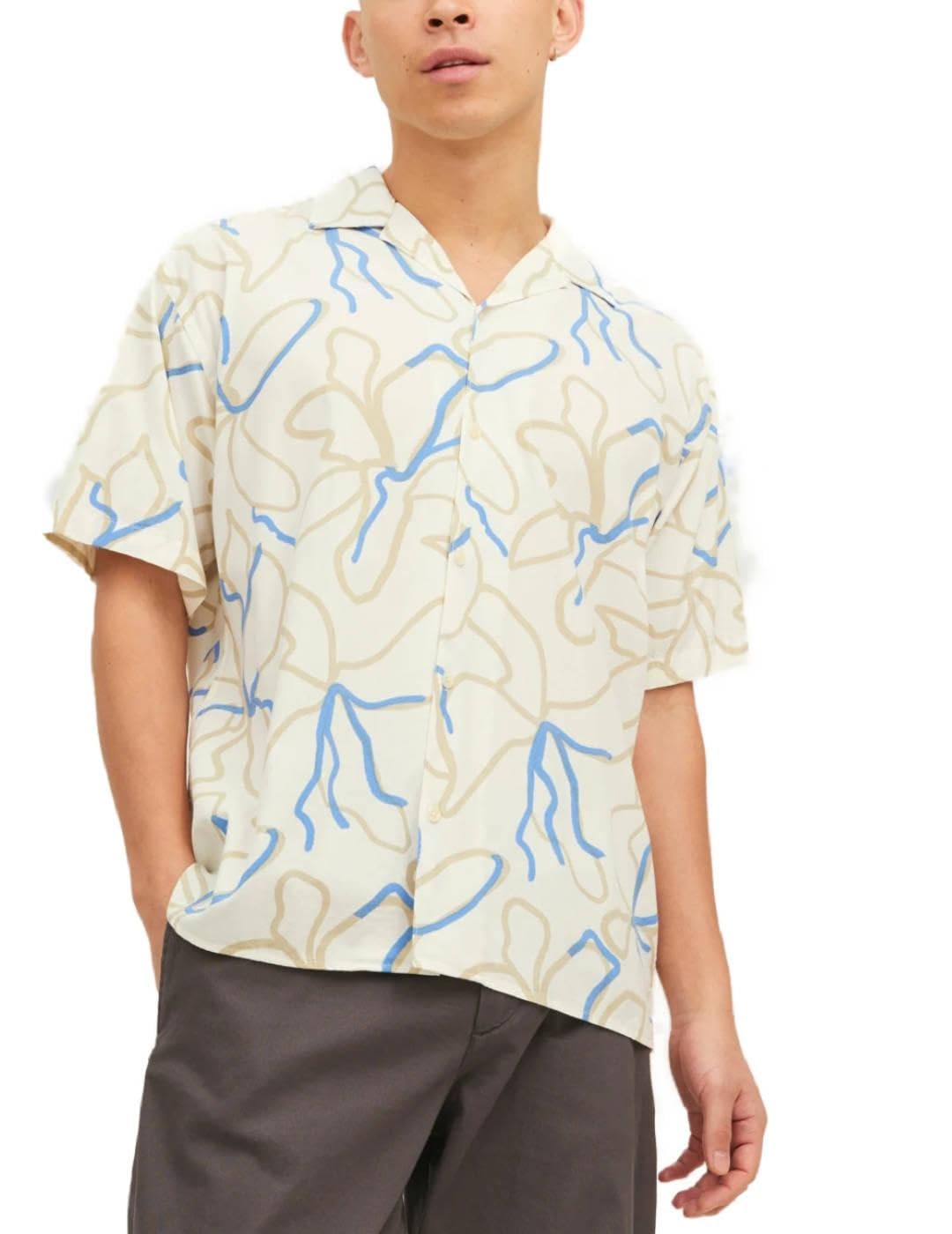 JACK & JONES Men's Jprblatropic Resort Shirt S/S Sn, Marina/AOP: Relax fit, S