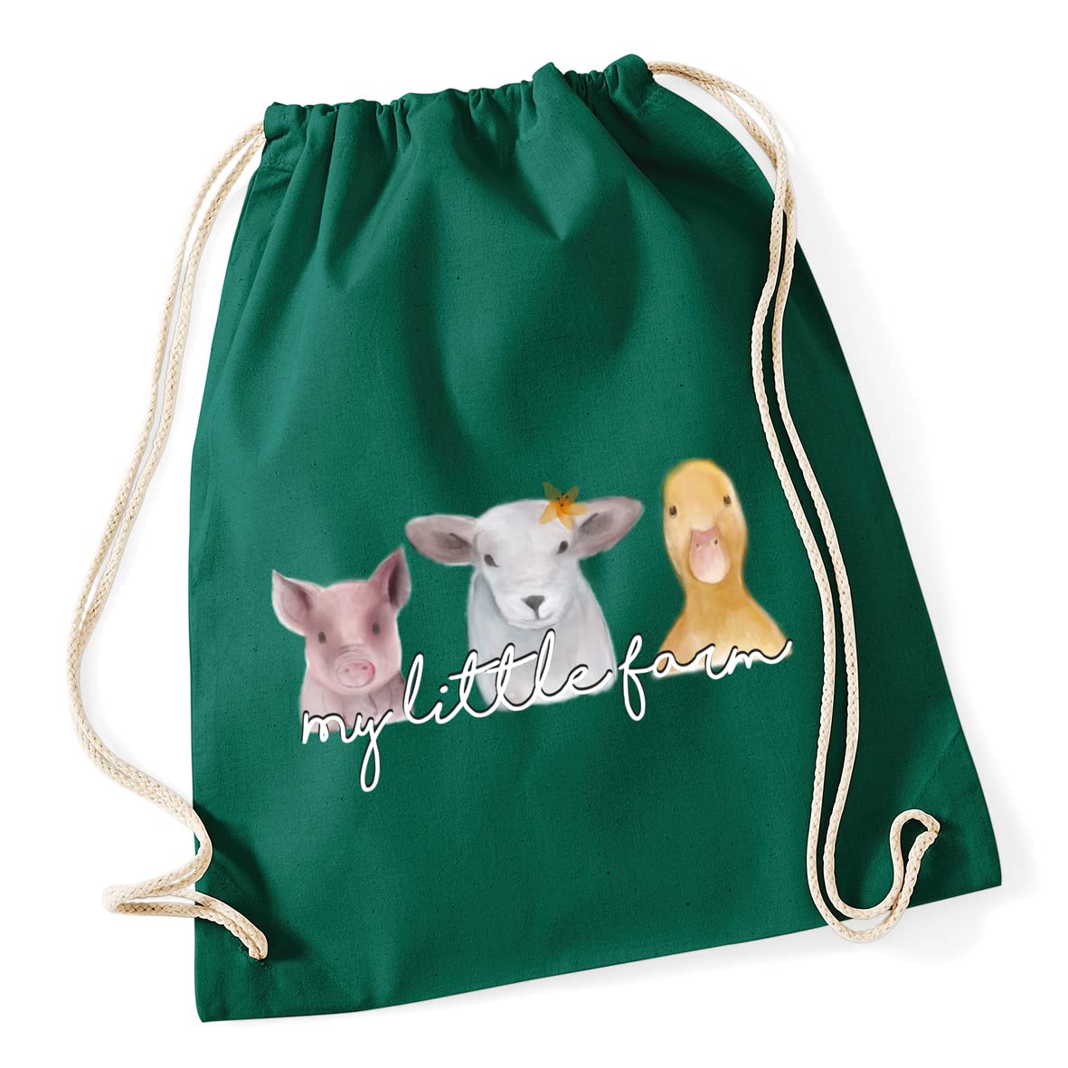 Hippowarehouse My little farm pig sheep duck watercolour animals Drawstring Cotton School Gym Bag 37cm x 46cm, 12 litres