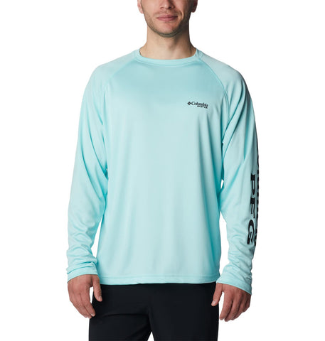 Columbia Men's Terminal Tackle Long Sleeve Fishing Shirt, Gulf Stream/Black Logo, Small