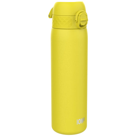 ION8 Vacuum Insulated Steel Water Bottle, 500 ml/17 oz, Leak Proof, Easy to Open, Secure Lock, Dishwasher Safe, Fits Cup Holders, Carry Handle, Scratch Resistant, Metal Water Bottle, Yellow