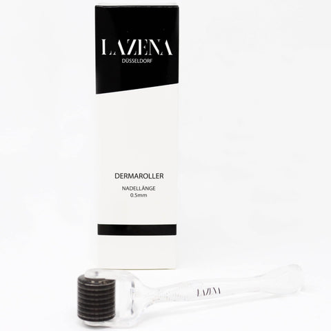 Lazena Derma Roller 0.5 mm - 192 Real Needles - Professional Microconeedling for Home - Needle Roller for Face and Body - Beard Roller for Hair and Beard