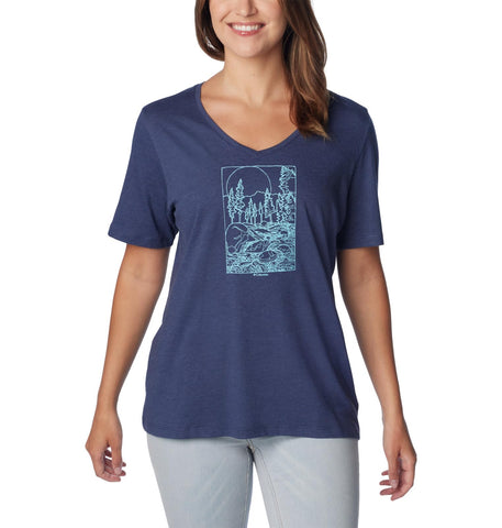 Columbia Women's Bluebird Day Relaxed V Neck, Nocturnal Heather/Rocky Road, X-Small