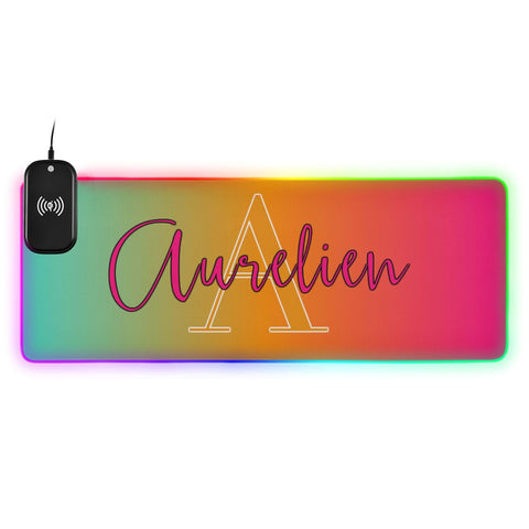 Green Red Gradient Custom Wireless Charging Mouse Pad for Mobile Phone Personalized Extra Large Gaming Mousepad with 13 Lighting Modes Computer Mat for Gaming MacBook PC Laptop Desk Home Office