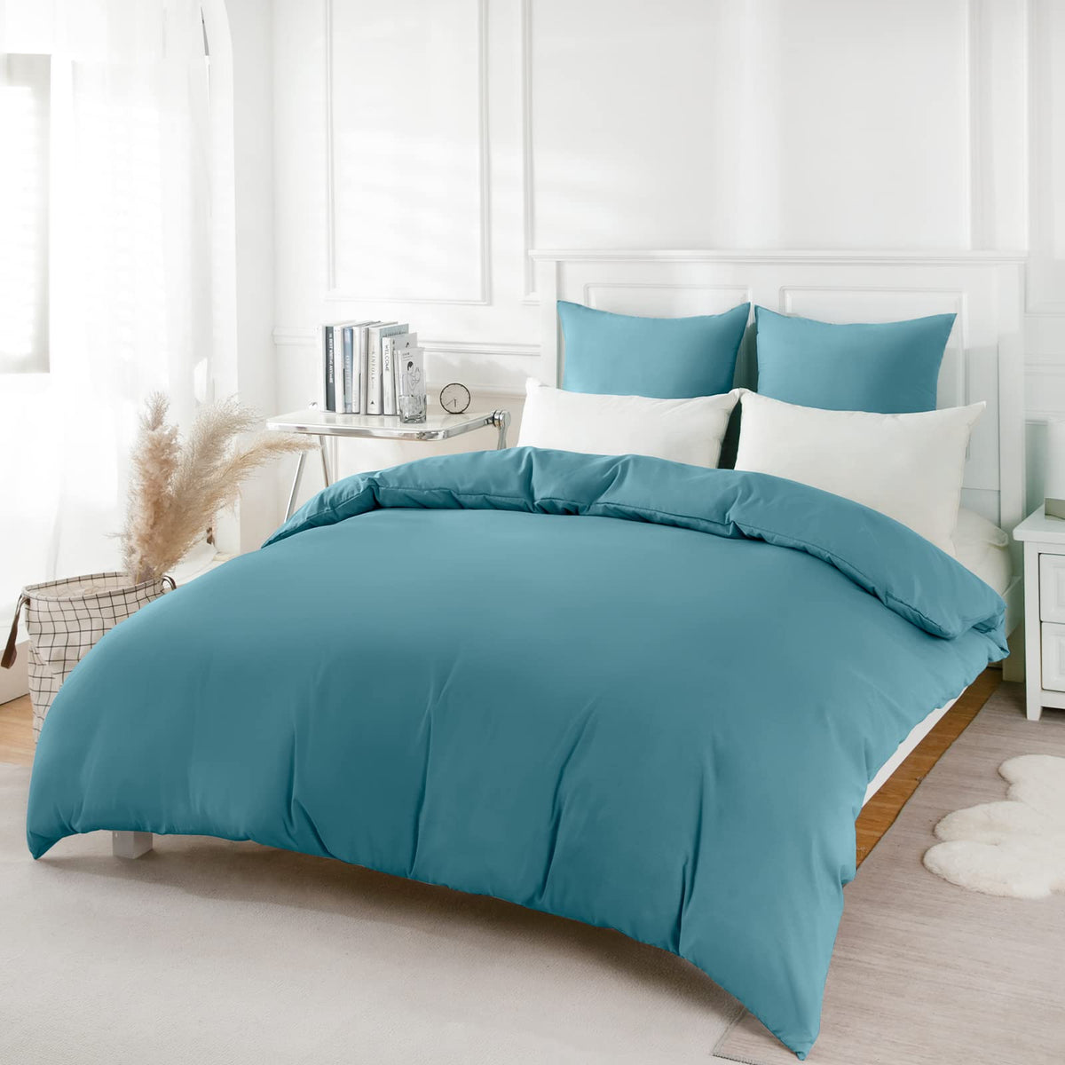 REDKEY Bed Linen 155 x 220 cm 2-Piece Aqua Blue - Duvet Covers 155 x 220 cm with 80 x 80 cm Pillowcases Microfibre Bedding Sets 155 x 220 cm Bed Linen Set with Zip Summer