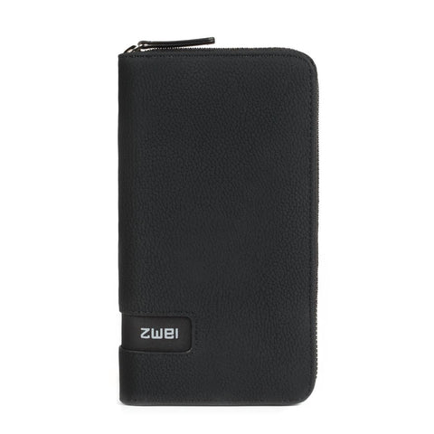 Zwei Mademoiselle.M MW2 Women's Wallet, 20 x 11 cm, High-Quality Soft Faux Leather, 15 Card Slots, Coin Pocket, View Compartment for ID Cards, All-Round Zip, Nubuck Black, 11x20x3cm, Classic and
