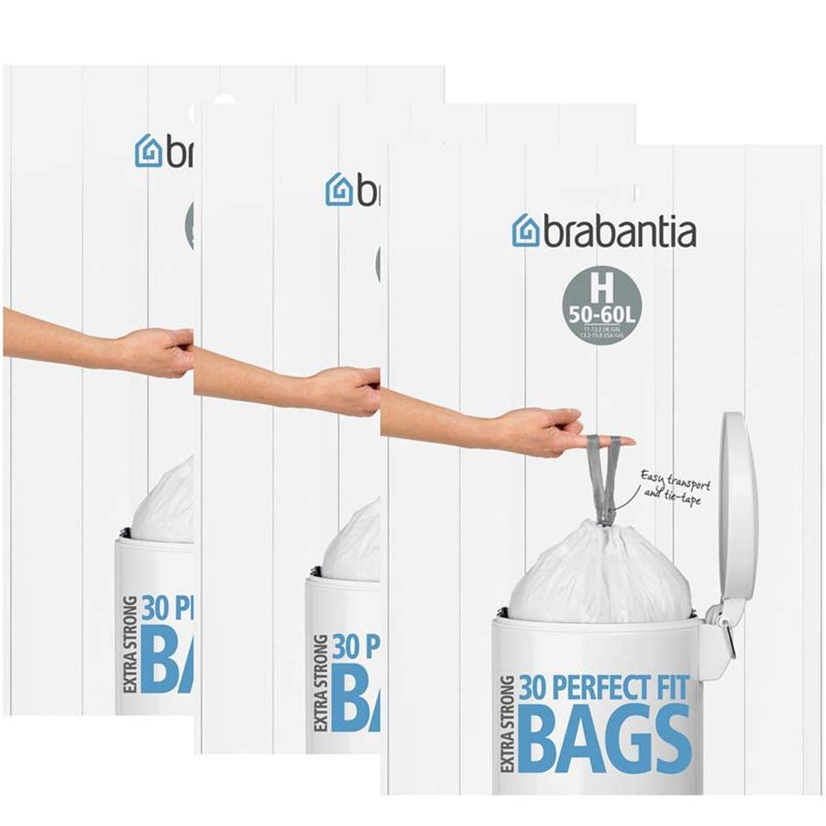 Brabantia Bin Liners, Size H, 50-60 L - 30 Bags (3 Pack)