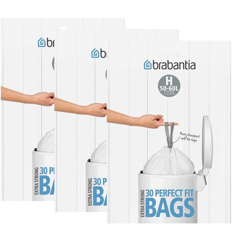 Brabantia Bin Liners, Size H, 50-60 L - 30 Bags (3 Pack)