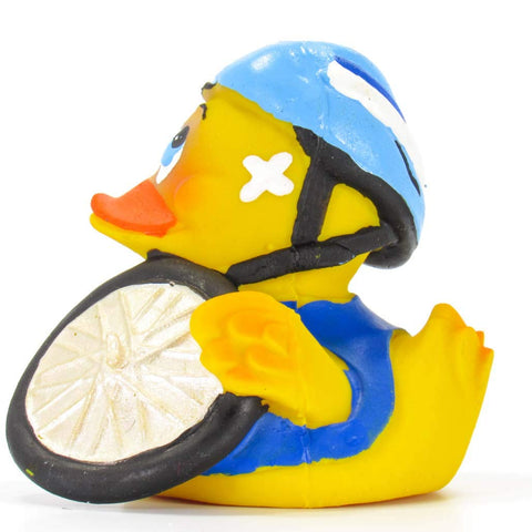 Biker Cyclist Crash Rubber Duck Bath Toy | All Natural, Organic, Eco Friendly, Squeaker | Imported from Barcelona, Spain