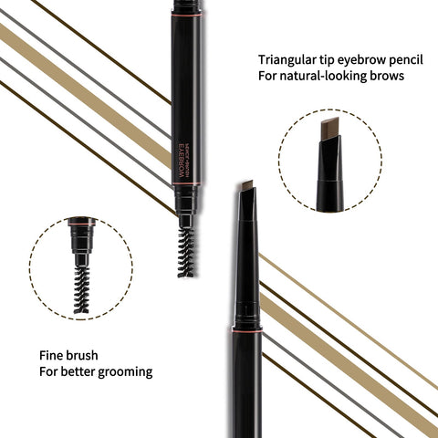Boobeen Brow Definer Pencil Waterproof Eyebrow Pencil Set Fills Brows - Double-Headed Brow Pencil with 4 Replaceable Refills, Long Lasting