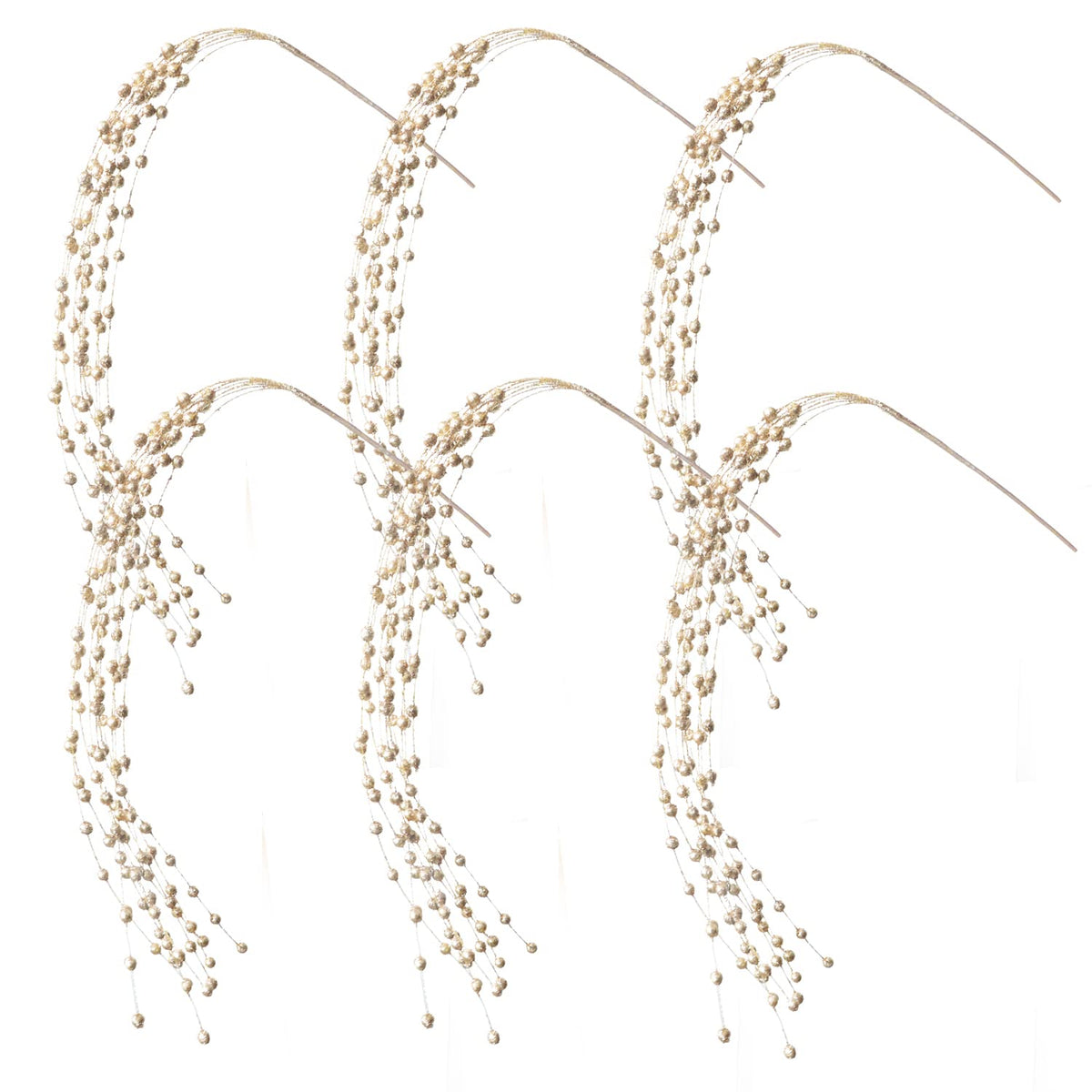 Glitter Christmas Picks Sprays Set of 6 Artificial Glitter Berry Stems Decorative Twigs Glittered Berry Picks for Xmas Tree Filler Branches Wreaths Garlands Craft Supplies Home Decor (6, Champagne)