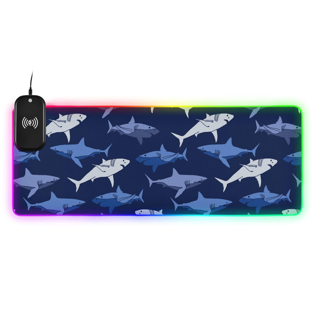 Dark Deep Shark Wireless Charging Mouse Pad for Mobile Phone Extra Large Gaming Mousepad with 13 Lighting Modes Computer Mat for Gaming MacBook PC Laptop Desk Home Office