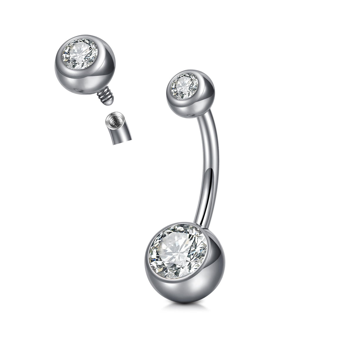 Longita Titanium Belly Button Rings Titanium Belly Ring 10mm Belly Button Ring Long Bar Implant Grade Titanium Belly Ring Gem Belly Rings for Women Surgical Steel Belly Button Piercing Silver 1/2"