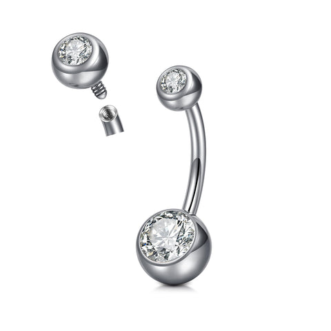 Longita Titanium Belly Button Rings Titanium Belly Ring 10mm Belly Button Ring Long Bar Implant Grade Titanium Belly Ring Gem Belly Rings for Women Surgical Steel Belly Button Piercing Silver 1/2"