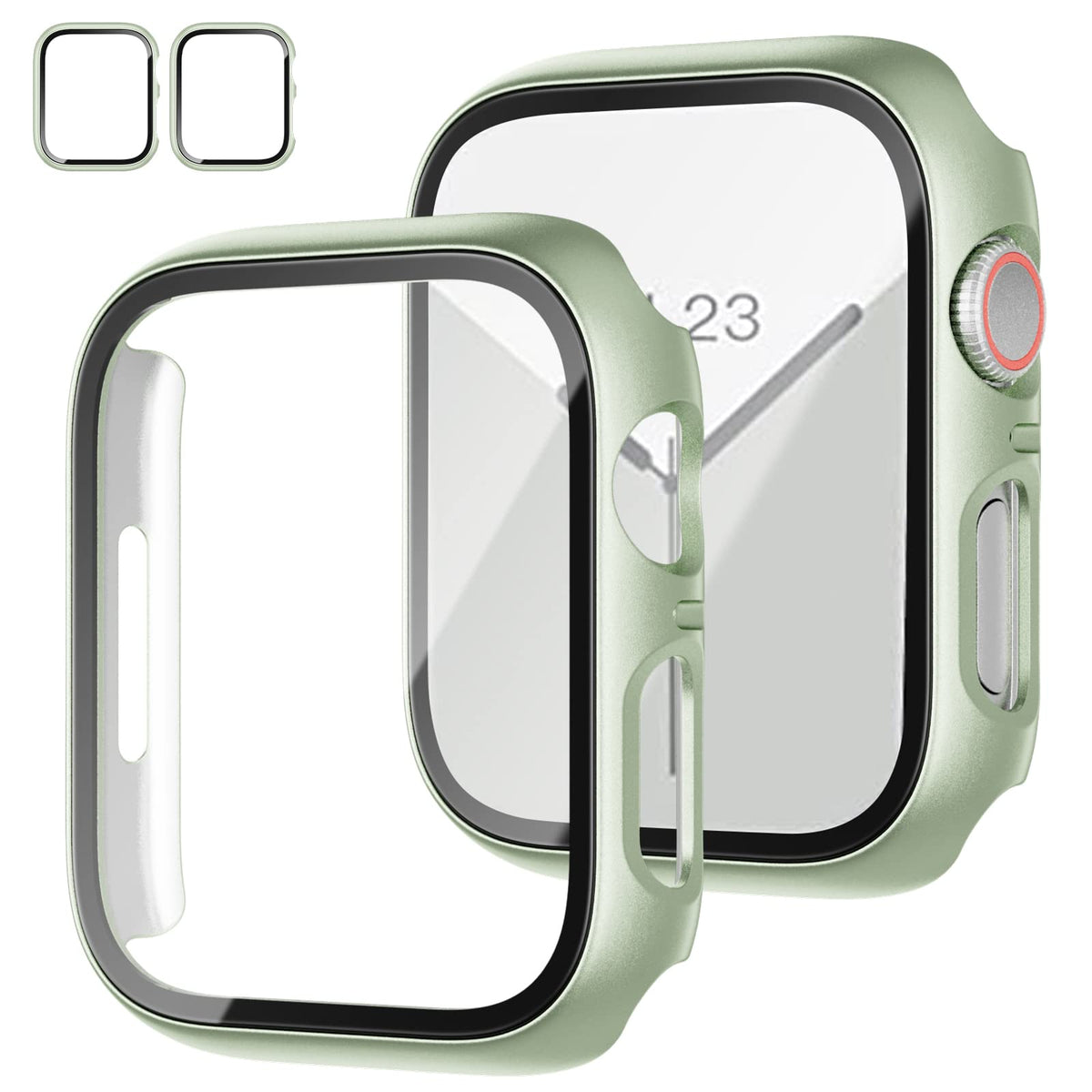 2 Pack Case with Tempered Glass Screen Protector for Apple Watch Series 9/8/7 45mm,JZK Slim Guard Bumper Full Coverage Hard PC Protective Cover Thin Case for iWatch 45mm Accessories,Light Cyan