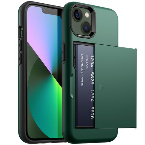 JETech Wallet Case for iPhone 13 6.1-Inch with Card Holder, Dual Layer Shockproof Protective Phone Cover, Sliding Hidden Slot (Green)