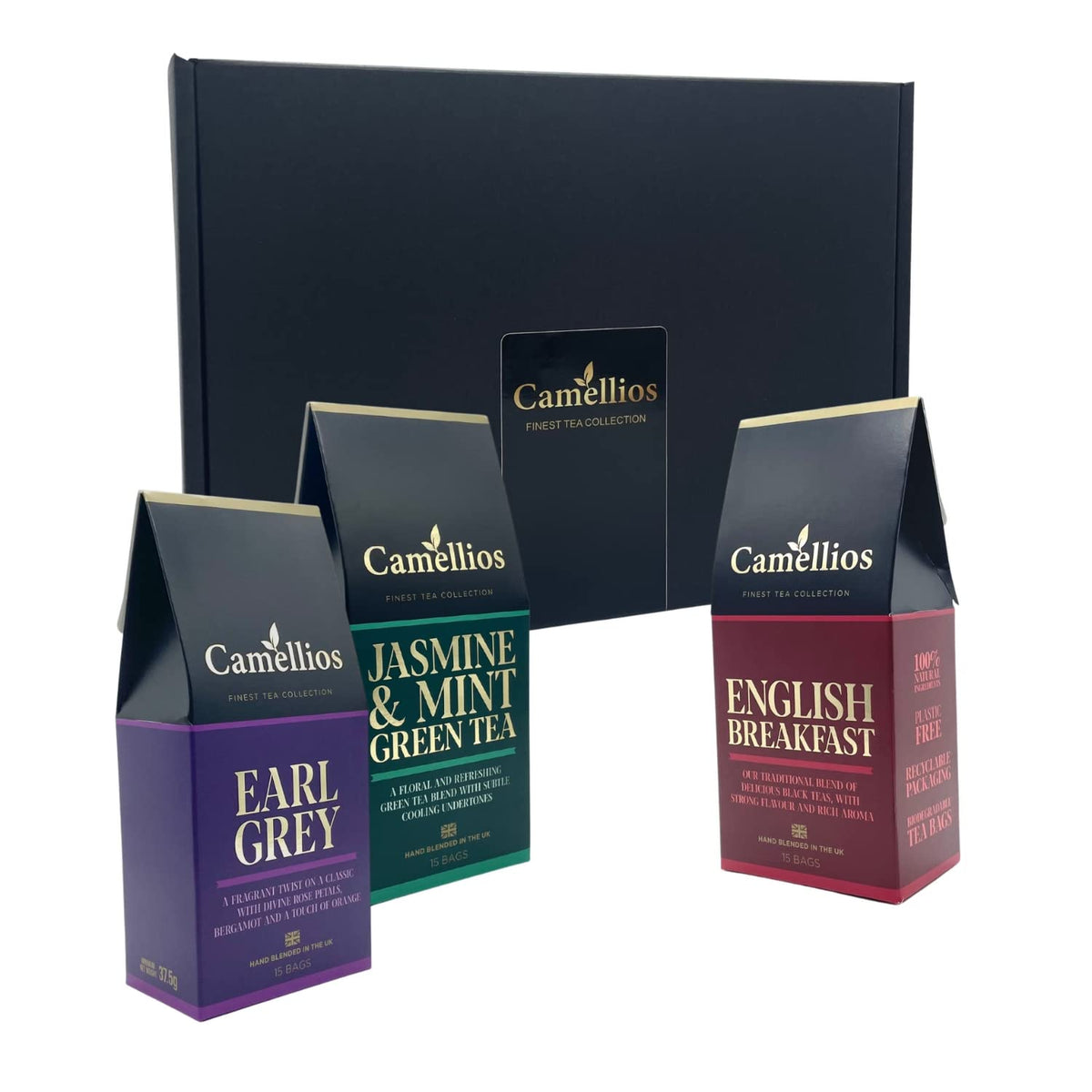 Tea Selection Gift Set, 3 Premium Specialty Teas, Eco Friendly Gift, Camellios (3 Packs, 15 Tea Bags Each)
