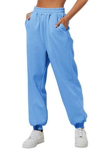Yovela Womens Parachute Pants Blue Sweatpants High Waist Warm Pants Y2k Trendy Blue Joggers Lounge Trousers with Pockets Blue L