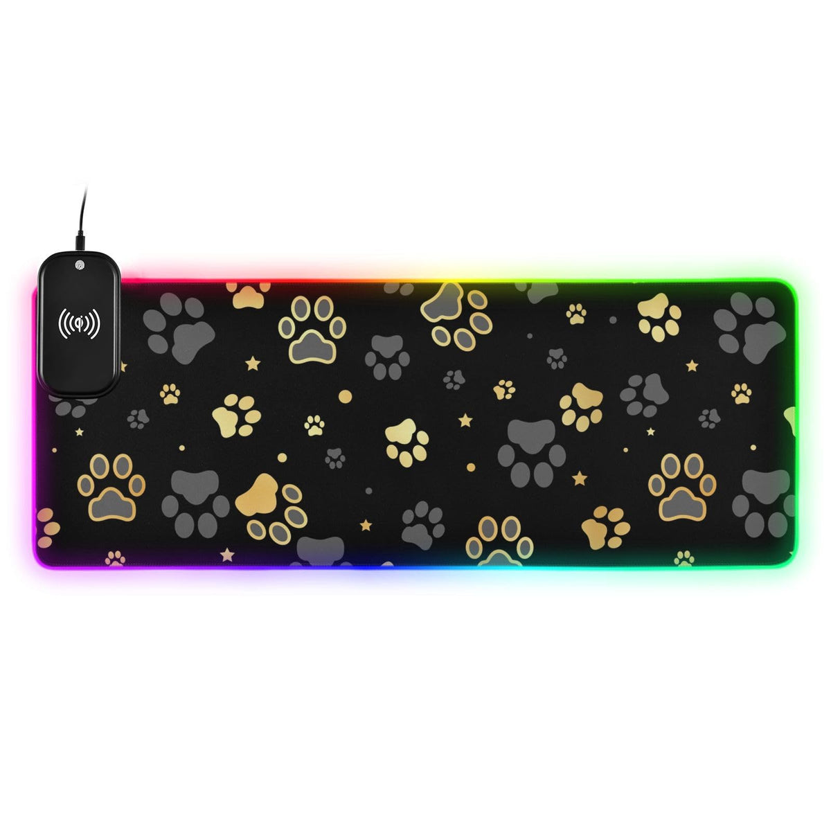 Gold Dog Paw Wireless Charging Mouse Pad for Mobile Phone Extra Large Gaming Mousepad with 13 Lighting Modes Mouse Mat for MacBook PC Laptop Desk Office Home Gaming