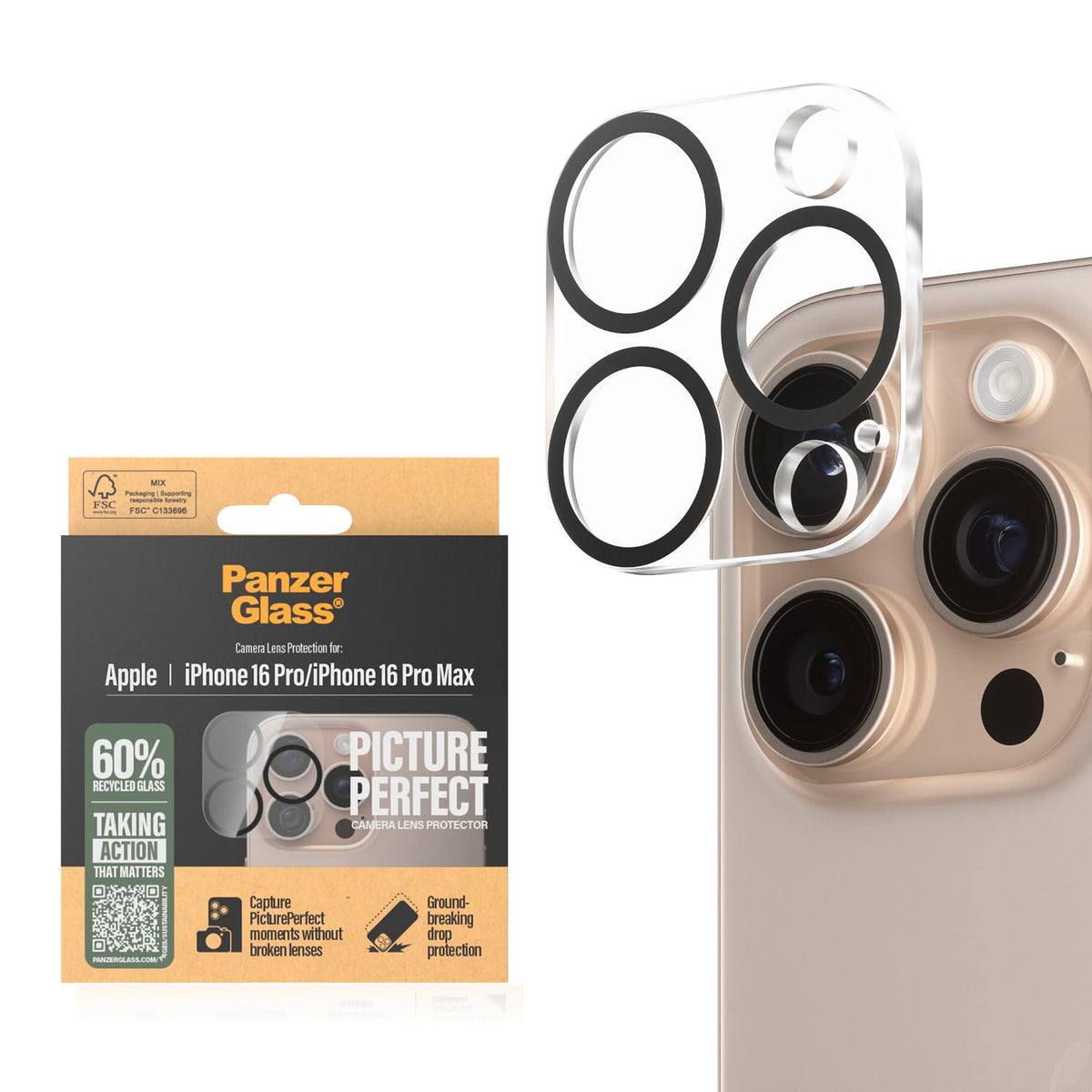 PanzerGlass® Hoops Camera Lens Protector for Apple iPhone 16 Pro | 16 Pro Max - Protection with Style, Scratch-Resistant, Shock-Resistant, Transparent - with mounting aid for easy installation
