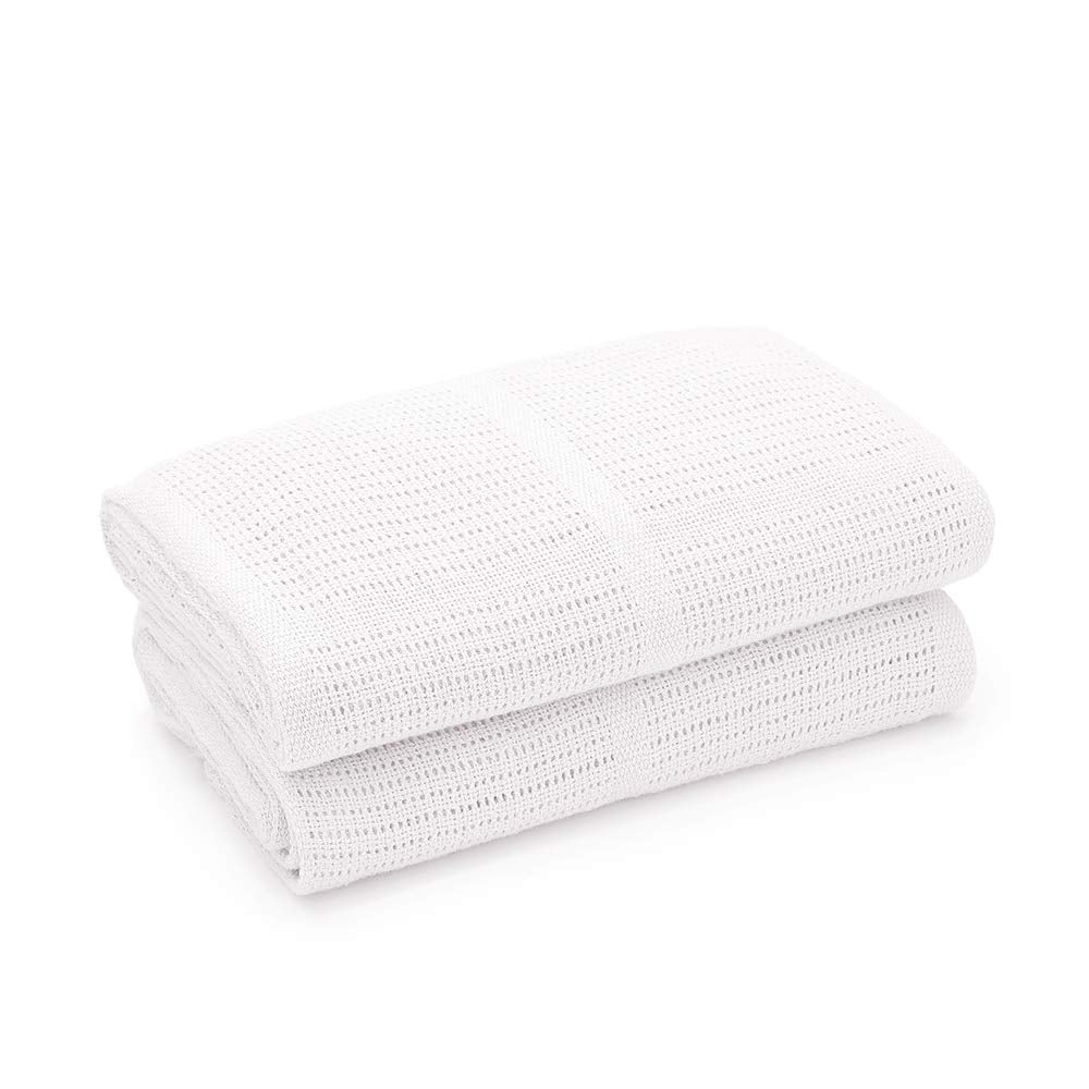 Bloomsbury Mill - Cellular Blankets Baby - Soft 100% Organic Cotton Baby Blanket - Pack of 2 - Baby Essentials For Newborn - Ideal for Cot Bed, Travel, Car Seat, Pram, Moses Basket - White 75x95cm