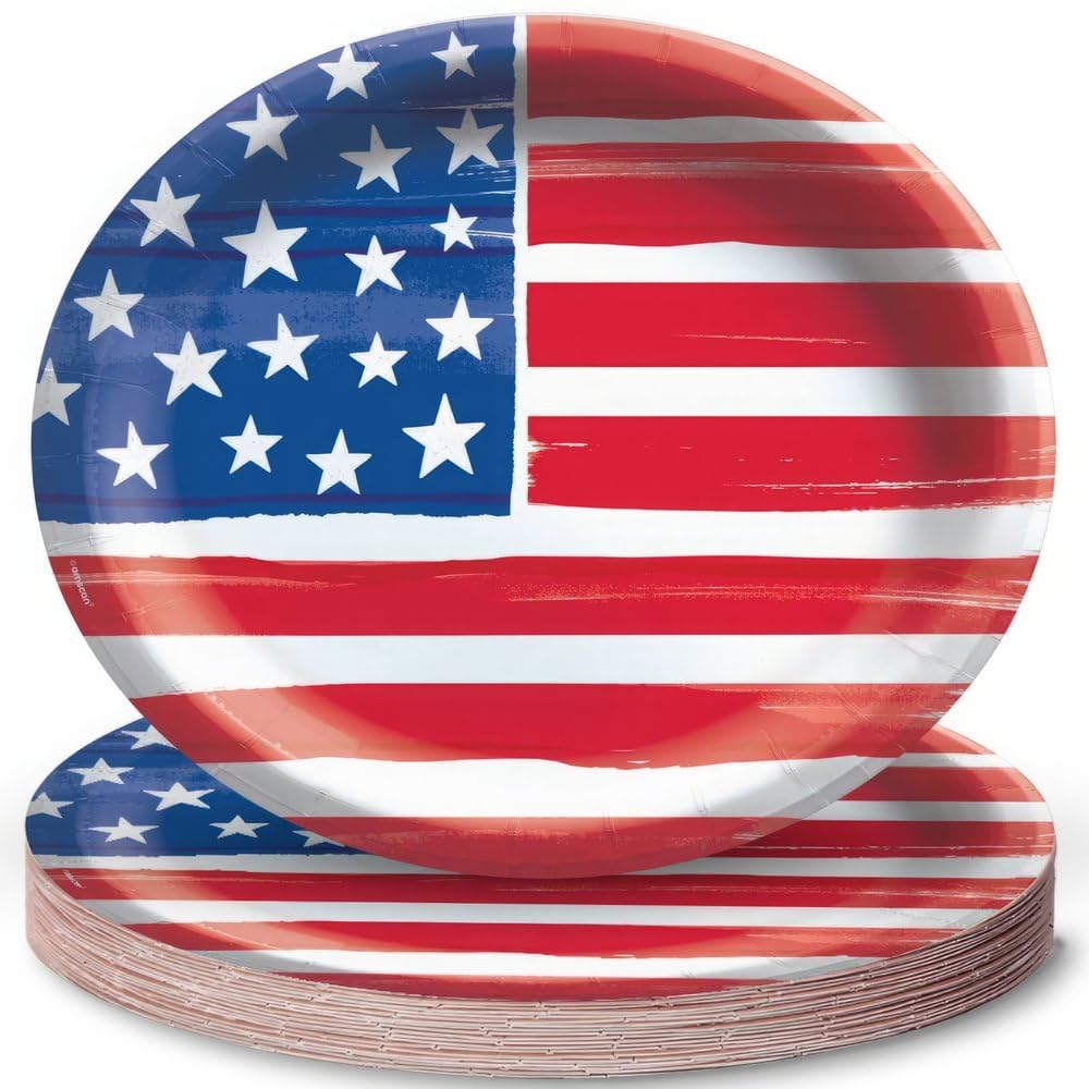 Painted Patriotic Oval Paper Plates - 12" x 10" (Pack of 20) - American Flag Design Platters, Perfect for Independence Day Celebrations and Barbecues