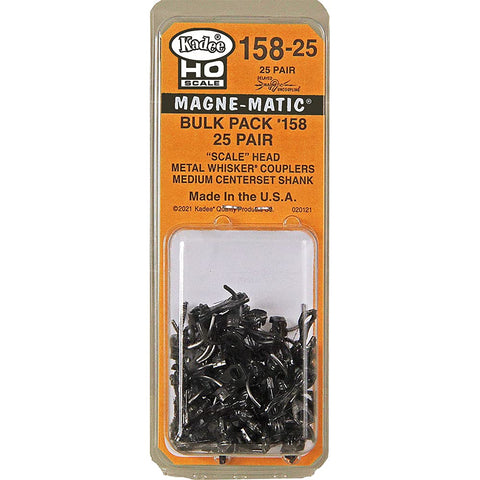 Kadee #158-25 Bulk Pack 25 Pair #158 Scale Whisker Metal Couplers Medium 9/32inch HO Scale