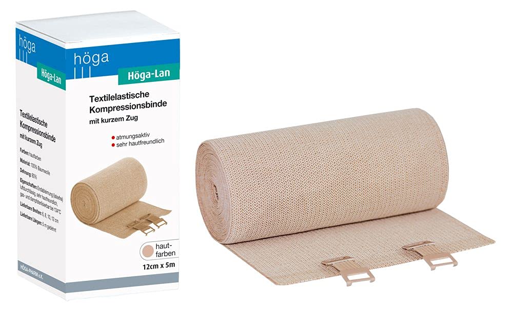 HÖGA LAN Textilela Tables Compression Bandage with Short/12 cm x 5 m Stretched - Gentle On The Skin, Breathable, Elastic, Washable