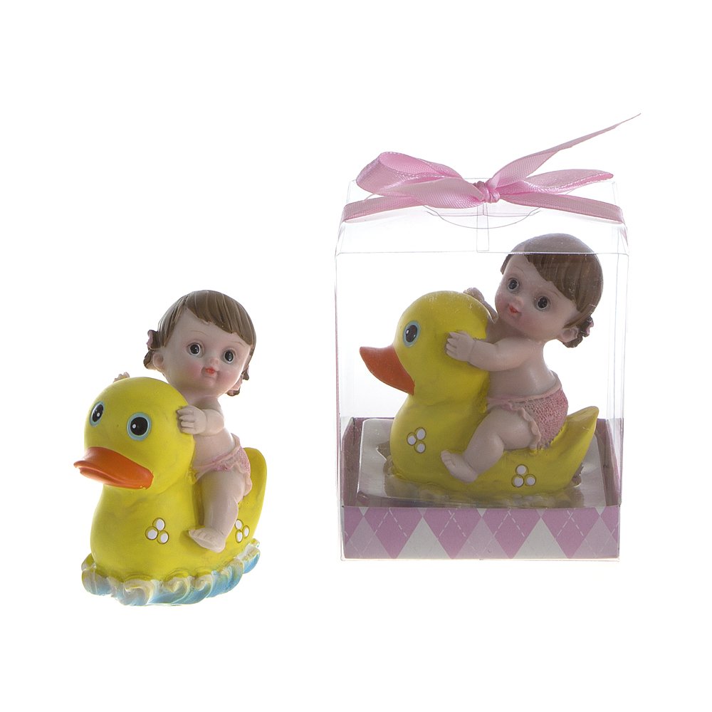 Lunaura Baby Keepsake - Set of 12 Girl Baby Riding on Rubber Ducky Favors - Pink