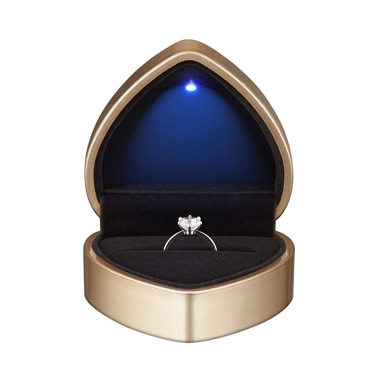 Heart Shaped Ring Gift Box with LED Light, Velvet Earrings Jewelry Case with Light, Jewellry Display Box for Wedding, Engagement, Proposal, Birthday and Anniversary (Gold)