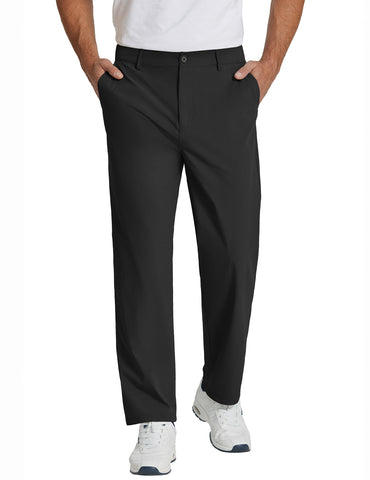 COOFANDY Men's Casual Pants Classic Fit Flat Front Pants Lightweight Elastic Waist Golf Trousers with Pockets Black