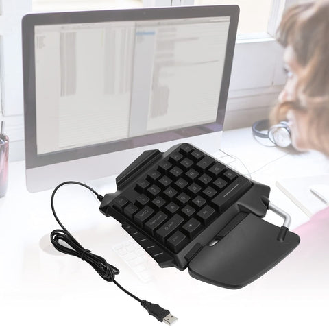 One Handed Gaming Keyboard, USB Wired Single Hand Ergonomic LED Backlit E-Sports Game Keypad with 35-Key for Desktop PC Game Console