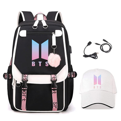 YJYK BTS Backpack, Girls Kpop School Bag Students Laptop Backpack for Kids Teenagers Bangtan Boys Fans Gift, Black, 11.8 x 8.26 x 17.7 Inches