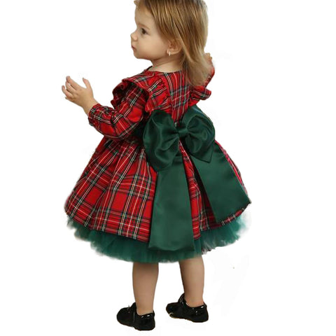 Yassiglia Girls' Dresses Girls Christmas Dress Xmas Red Tartan Dresses for Girls Newborn Baby Fly Sleeve Plaid Princess Dress Toddler Christmas Outfit (Red Green, 4-5 Years)