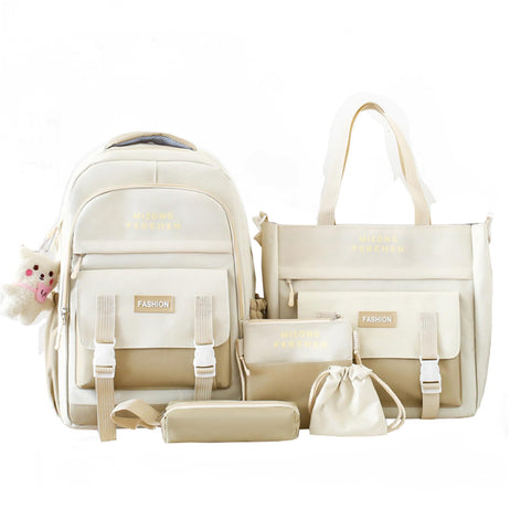 LsdgFriday Kawaii Backpack Set 5Pcs School Bag with Cute Pendants Accessories for Teen Girls Boys Back to School Supplies Aesthetic Backpack Shoulder Tote Bags Daypack