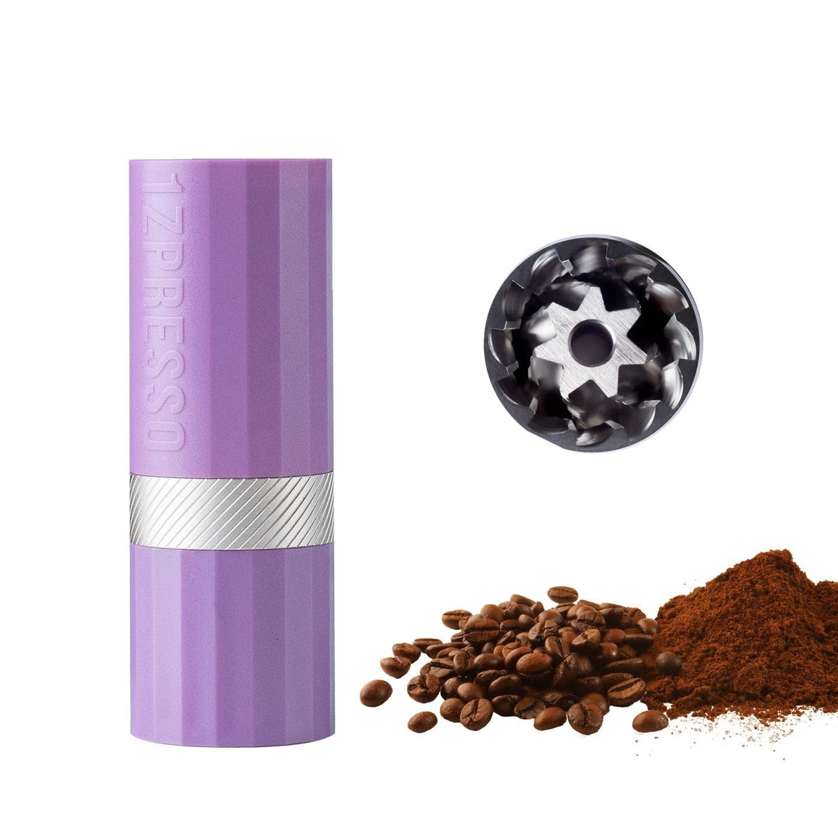 1Zpresso Q Air Manual Coffee Grinder Heptagonal Assembly Stainless Steel Conical Burr, Plastic casing, Lightweight, Travel Sized Fits in The Plunger of AeroPress, Numerical Adjustable Setting Purple