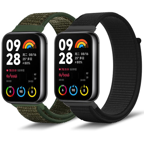 Niboow Nylon Strap for Xiaomi Smart Band 9 Pro/Xiaomi Smart Band 8 Pro, Men Women Soft Lightweight Breathable Watch Bands for Xiaomi Redmi Watch 5 / Xiaomi Redmi Watch 4 - Black + Green