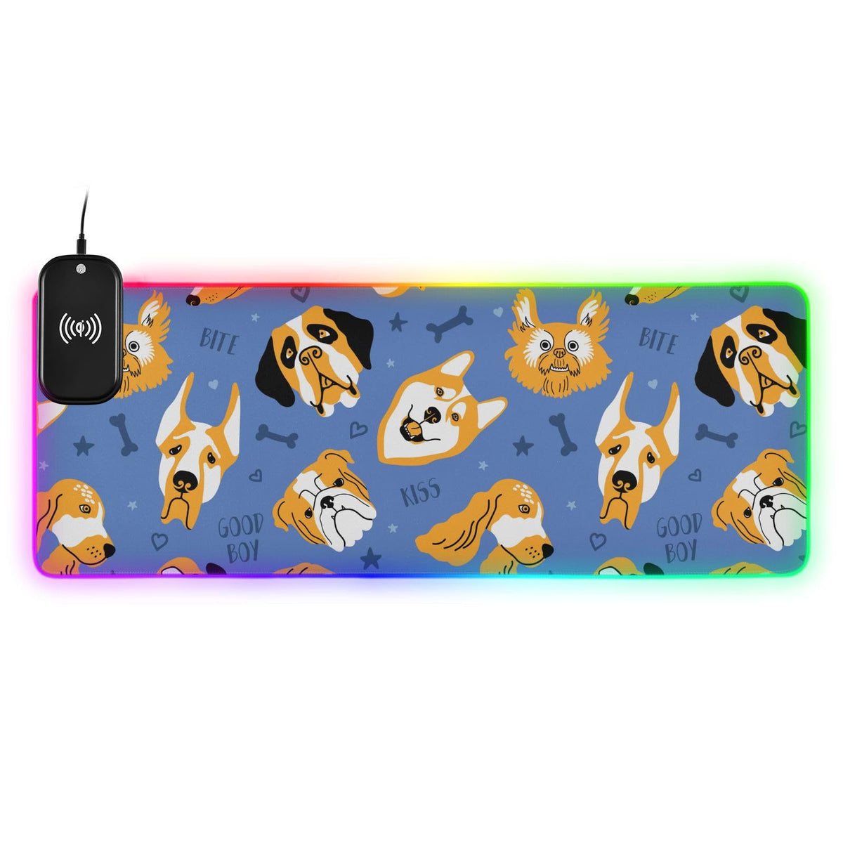 Dog Face-01 Wireless Charging Mouse Pad for Mobile Phone Extra Large Gaming Mousepad with 13 Lighting Modes Mouse Mat for Office Home Gaming MacBook PC Laptop Desk