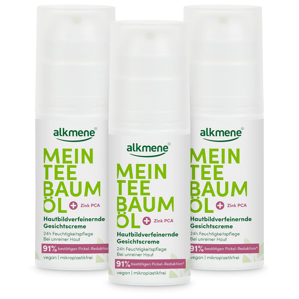 alkmene tea tree oil facial cream for impure skin - vegan facial care without silicones, parabens & mineral oil - deep pore cleansing for the face - cream in pack of 3 (3x 50 ml)