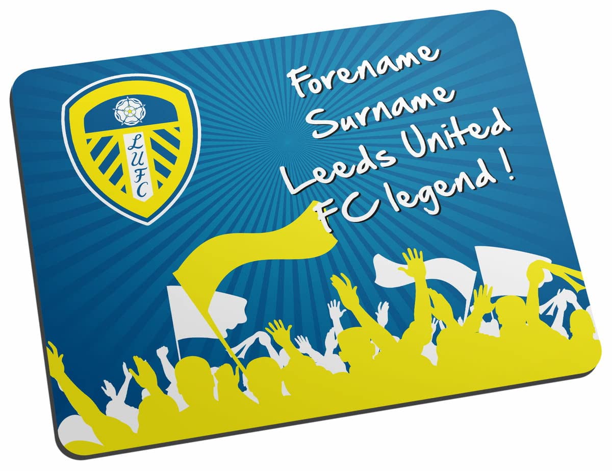 Personalised Mouse Mat for Leeds United FC legends, great for Whites football supporters, fabric top, non slip mouse pad 5mm thick
