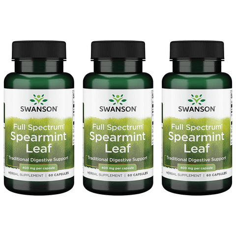 Swanson Spearmint Leaf (Mentha Spicata)-Full Spectrum Herbal Supplement Supporting Digestive Health & Mild Stomach Issues-Natural Formula Supporting Health & Wellness-(60 Capsules, 400mg Each) 3 Pack
