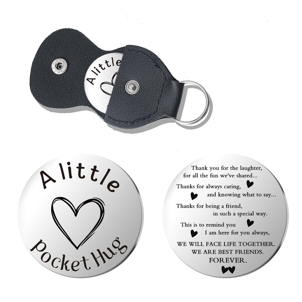 Best Friend Friendship Gifts Keychain for Women Men Pocket Hug Token Gifts for Best Friends Birthday Gifts for Boys Girls Christmas Gifts for Besties Friends Double Sided PU Leather Key Chains