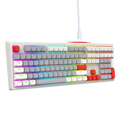 Gaming Keyboard, Plug and Play RGB Backlit Keyboard 108 Keys Silent for Home (Gray White Red)