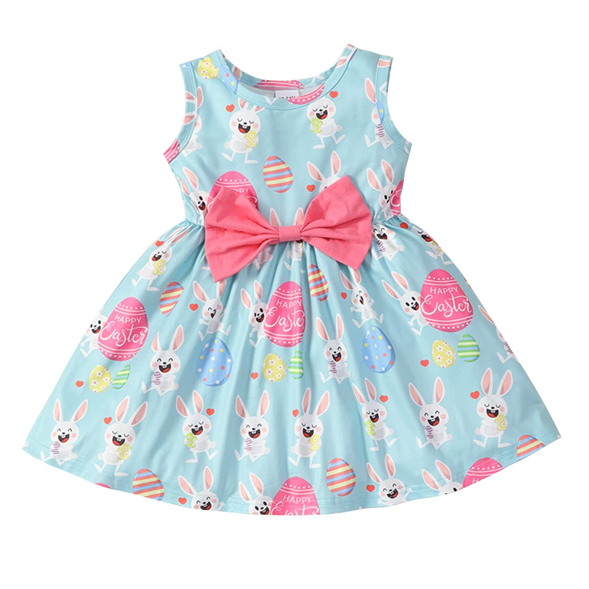 Baby Girls Easter Dresses Rabbits Print Summer Dress Pink Bowknot Birthday Dress for Girls rabbits2-1139-5T 5-6 Years