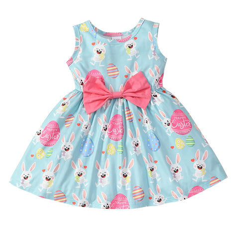 Baby Girls Easter Dresses Rabbits Print Summer Dress Pink Bowknot Birthday Dress for Girls rabbits2-1139-5T 5-6 Years