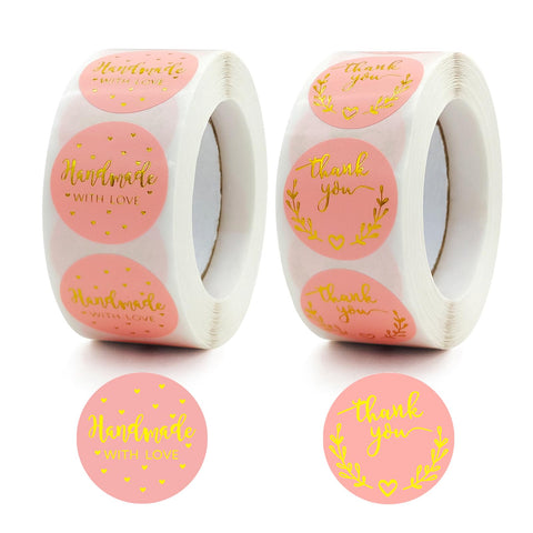 Belvanr Made with Love Stickers, 1000 Pieces, Thank You Stickers, Handmade Round Labels, Handmade with Love Stickers for Envelopes, Baking, Gift Bags