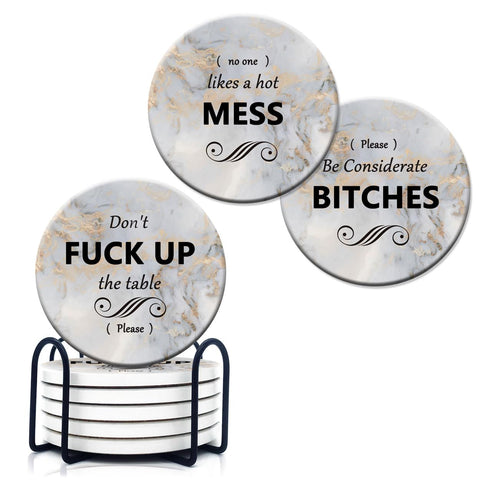 HOPONY Coasters for Drinks,6 Pieces Ceramic Stone Coaster Set with Metal Holder Stand, Cork Base,Absorbent Cups Place Mats for Home Mess 2