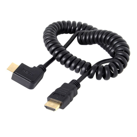 cablecc 90 Degree Right Angled HDMI to HDMI Stretch Spring Cable for HDTV, DVB, DVD and PC 1.2 Meters Black
