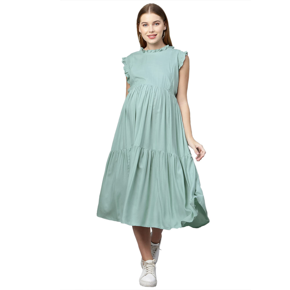 MomToBe Women's Rayon Maternity Dress/Pregnancy Dress/Easy Breast Feeding Dress/Breastfeeding Dress/Western Dress With Zippers For Nursing Pre And Post Pregnancy Large Pistachio Green