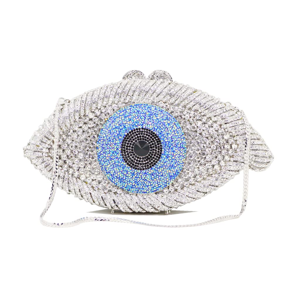 Diamond Purse Designer Evil Eye Bags Bridal Wedding Evening Bag For Women Black Rhinestone Prom Crystal Clutch, Silver
